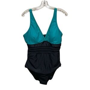 BMJL One Piece Swimsuit Tummy Control Black and Green Blue Size XL